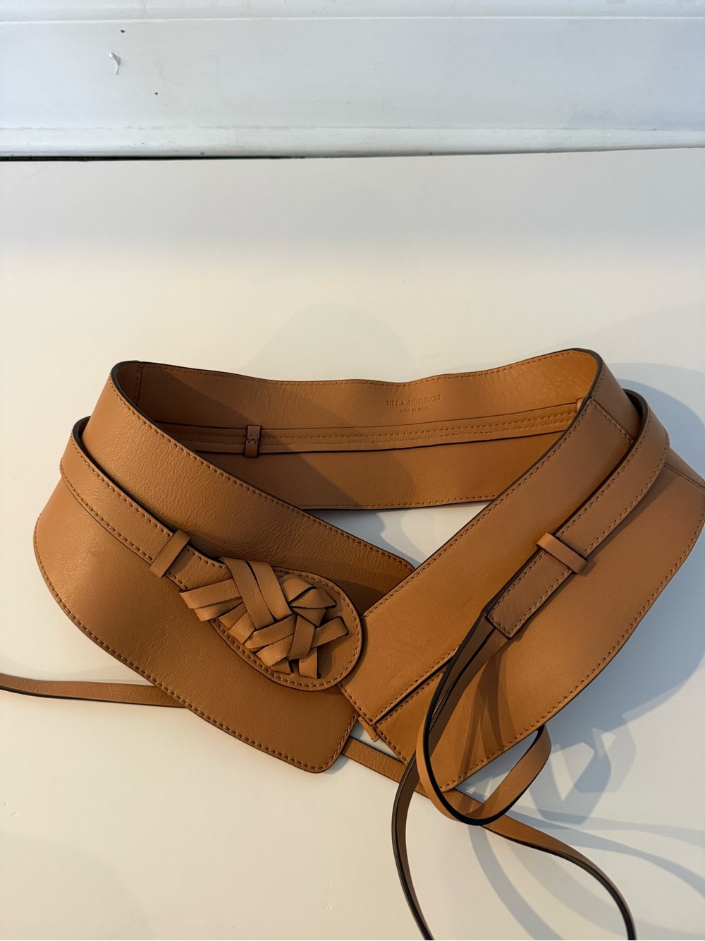 Ulla Johnson Cognac Leather Braided Tie Waist Belt